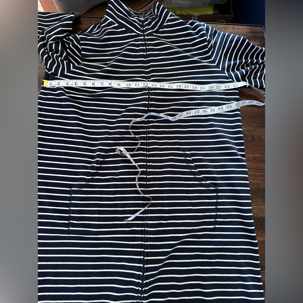 L.L. Bean Striped Dress Womens L Navy White Zip Front Cotton Stretch Pockets - Picture 7 of 9